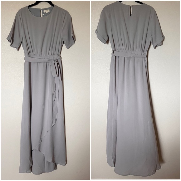 NWT Roolee Taylor Jane Wrap Belted Maxi Dress Modest Bridesmaid Gainsboro Gray S - Picture 4 of 17